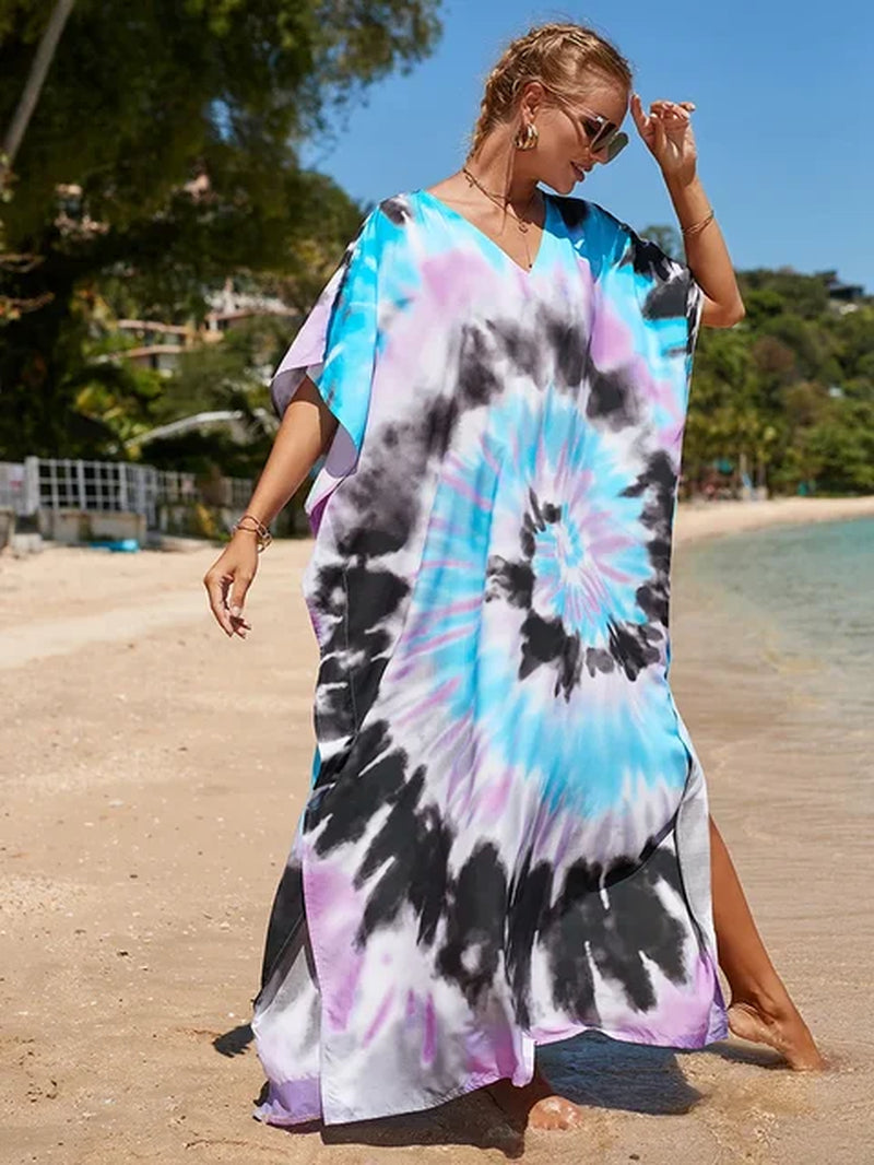 New Cover-Up Bohemian Dress Print Multicolor Beach Style Kaftan Swimsuit Cover up Maxi Dress Robe De Plage 2024 Tunic for Beach