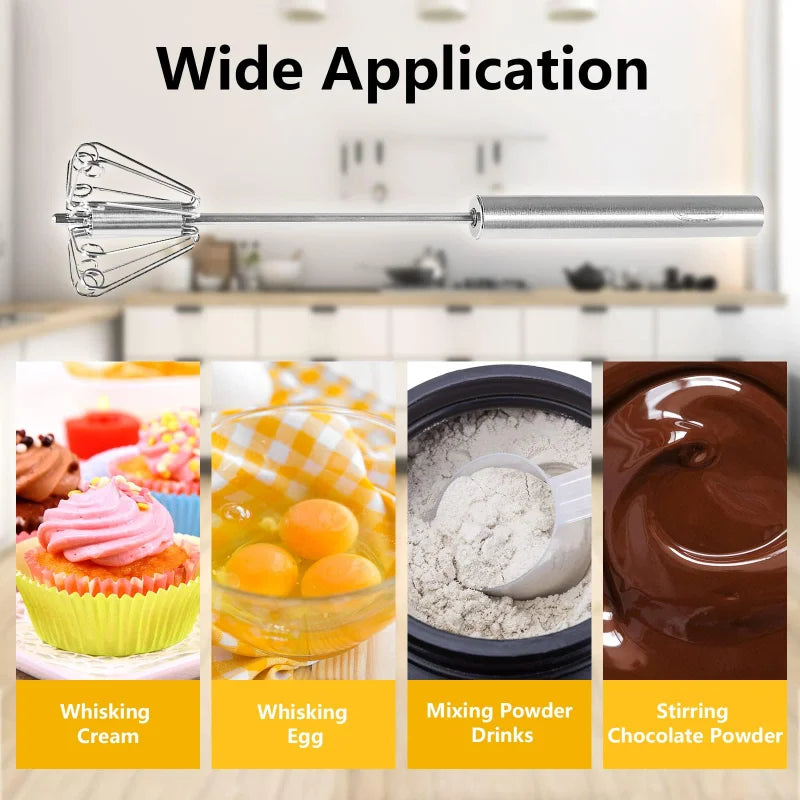 Semi-Automatic Mixer Egg Beater Stainless Steel Whisk Manual Mixer Self-Turning Egg Whisk Kitchen Accessories Egg Tools