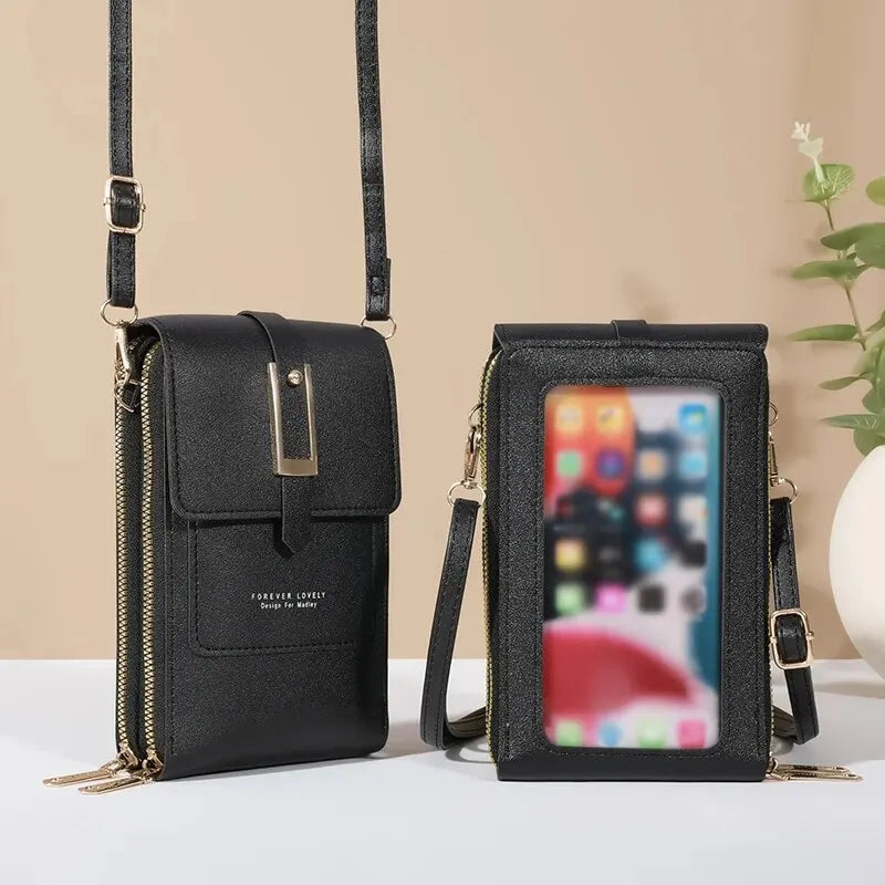 Touch Screen Mobile Phone Bag, Mini Flap Crossbody Bag, Fashion Faux Leather Purse, Vertical Wallet with Card Slots