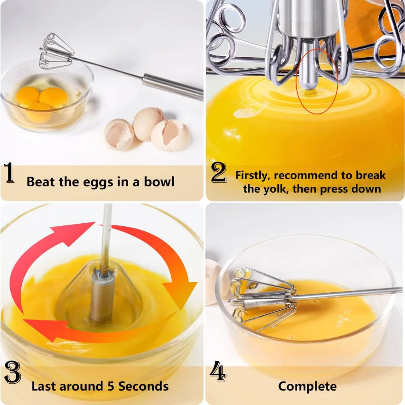 Semi-Automatic Mixer Egg Beater Stainless Steel Whisk Manual Mixer Self-Turning Egg Whisk Kitchen Accessories Egg Tools