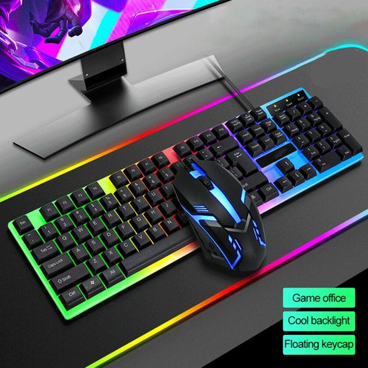 Rainbow Wired Gaming Keyboard and Mouse Combo, RGB Backlit Keyboard with 104 Key, USB Illuminated Gaming Mouse Set for Computer PC Gamer Laptop