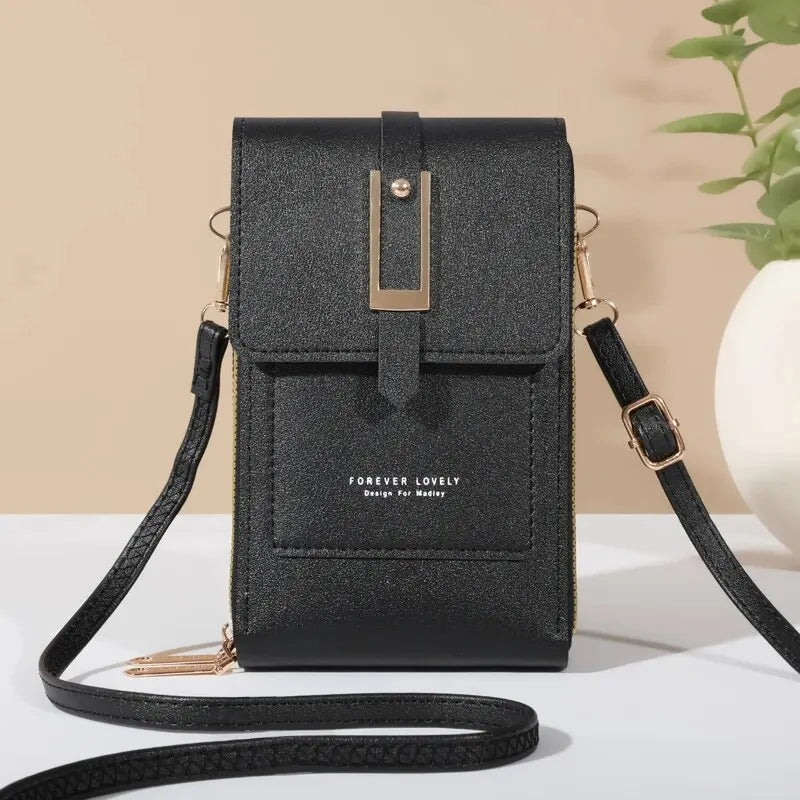 Touch Screen Mobile Phone Bag, Mini Flap Crossbody Bag, Fashion Faux Leather Purse, Vertical Wallet with Card Slots