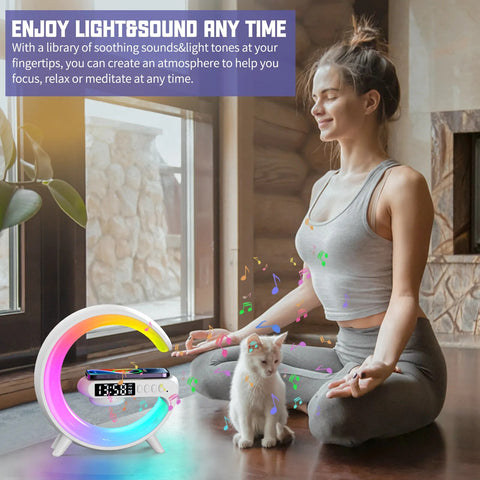 Image of Multifunctional Wireless Charger Stand Pad Alarm Clock Speaker RGB Light Fast Charging Station for Iphone X 11 12 13 14 Samsung