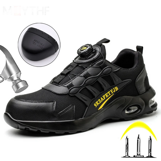 Quality Safety Shoes Men Rotary Buckle Work Shoes Air Cushion Indestructible Sneakers Puncture-Proof Security Boots Protective