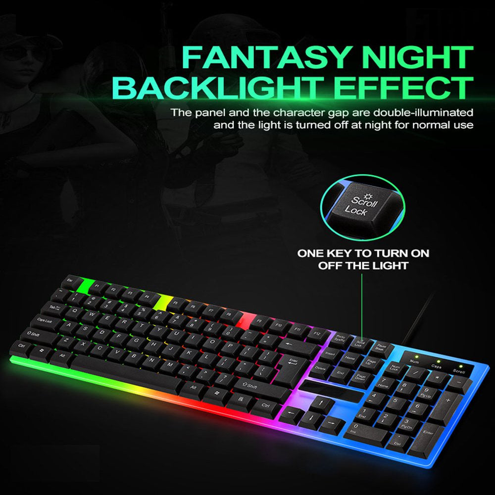 Rainbow Wired Gaming Keyboard and Mouse Combo, RGB Backlit Keyboard with 104 Key, USB Illuminated Gaming Mouse Set for Computer PC Gamer Laptop