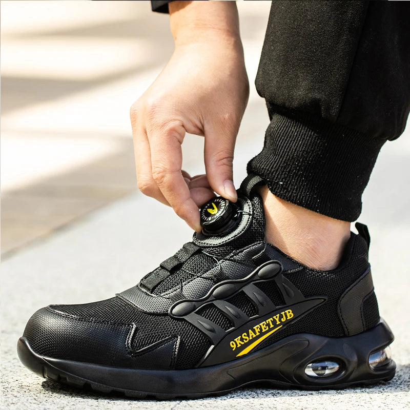 Quality Safety Shoes Men Rotary Buckle Work Shoes Air Cushion Indestructible Sneakers Puncture-Proof Security Boots Protective