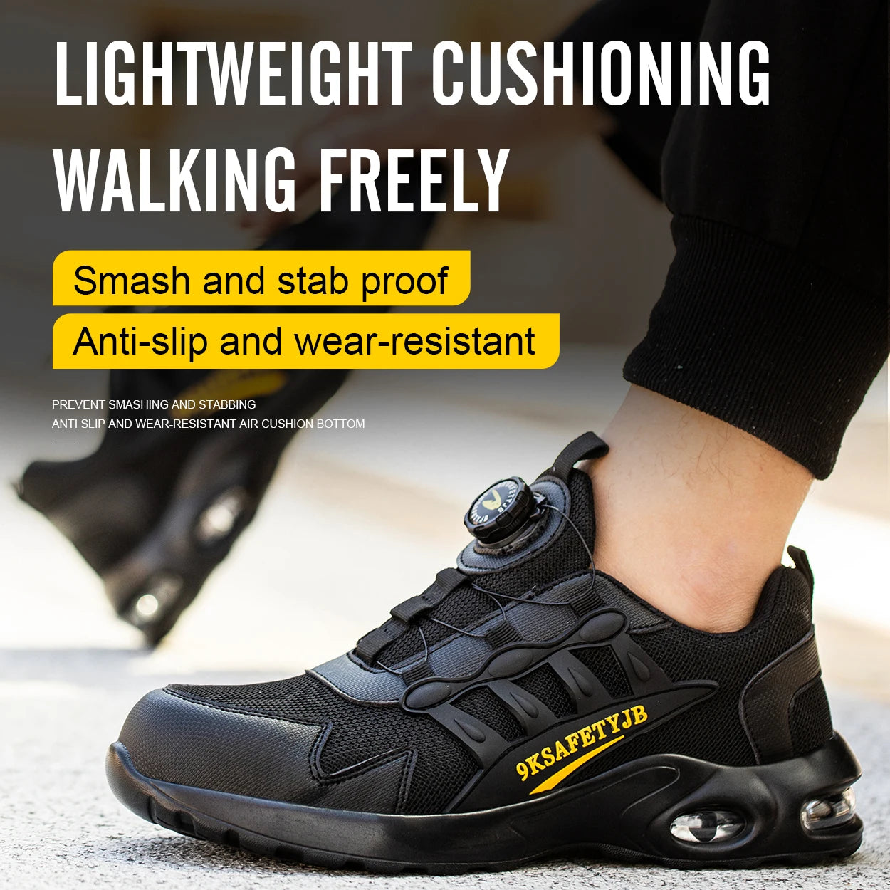 Quality Safety Shoes Men Rotary Buckle Work Shoes Air Cushion Indestructible Sneakers Puncture-Proof Security Boots Protective