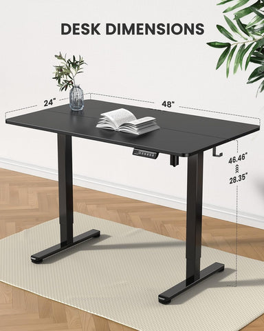 Image of Height Adjustable Electric Standing Desk, 48 X 24 Inches Sit Stand up Desk, Memory Computer Home Office Desk (Black)