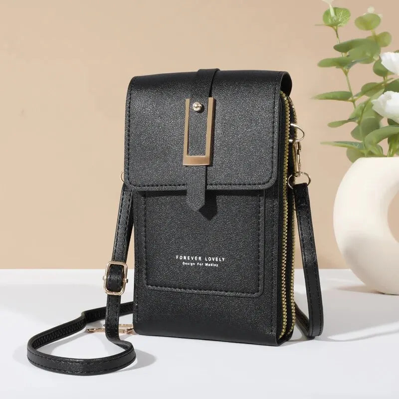 Touch Screen Mobile Phone Bag, Mini Flap Crossbody Bag, Fashion Faux Leather Purse, Vertical Wallet with Card Slots