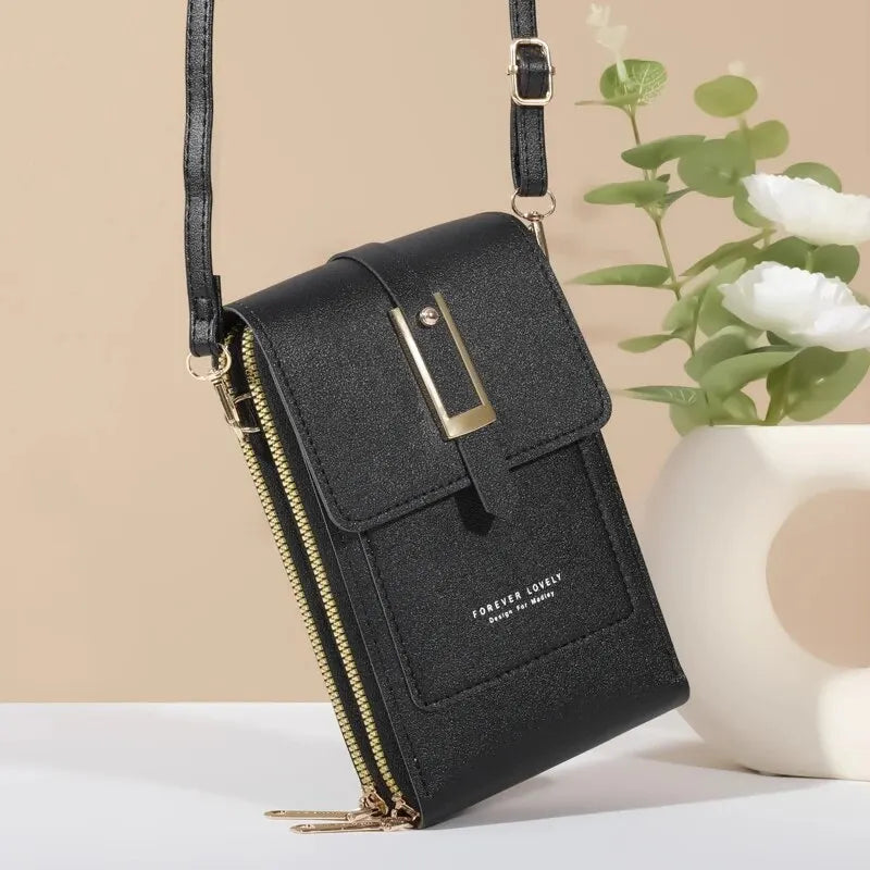 Touch Screen Mobile Phone Bag, Mini Flap Crossbody Bag, Fashion Faux Leather Purse, Vertical Wallet with Card Slots