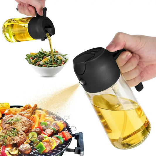 GJ 16Oz Oil Dispenser Bottle for Kitchen - 2 in 1 Olive Oil Dispenser and Oil Sprayer - 470Ml Olive Oil Bottle - Oil Sprayer for Cooking, Kitchen, Salad, Barbecue Black