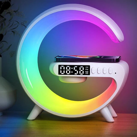 Image of Multifunctional Wireless Charger Stand Pad Alarm Clock Speaker RGB Light Fast Charging Station for Iphone X 11 12 13 14 Samsung