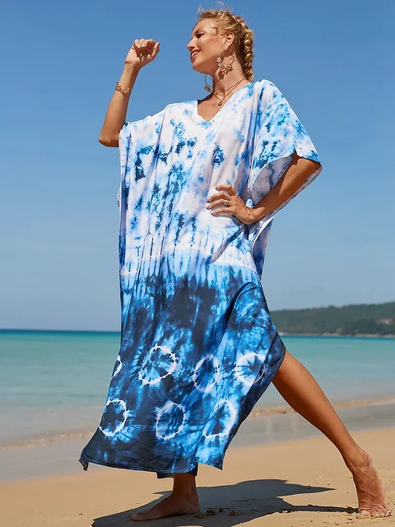 New Cover-Up Bohemian Dress Print Multicolor Beach Style Kaftan Swimsuit Cover up Maxi Dress Robe De Plage 2024 Tunic for Beach